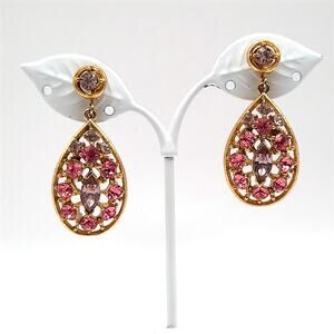 Vintage Pink & Lavender Rhinestone Dangle Clip Earrings